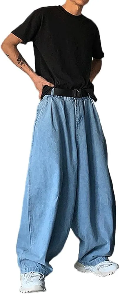 Nutriangee Men's Loose Fit Baggy Jeans Casual Streetwear Wide Leg Hip Hop Oversized Denim Pants