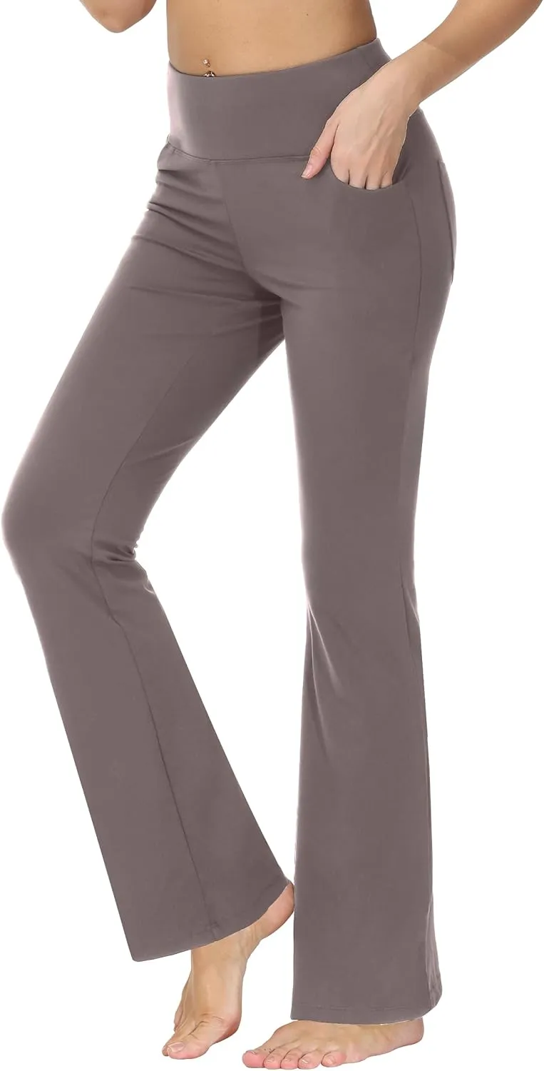 nuveti 29"/31"/33"/35"/37'' High Waist Workout Bootleg Yoga Pants Tummy Control 4 Pocket Workout Yoga Pants Flare Leggings