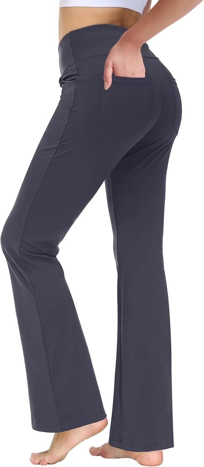 nuveti 29"/31"/33"/35"/37'' High Waist Workout Bootleg Yoga Pants Tummy Control 4 Pocket Workout Yoga Pants Flare Leggings