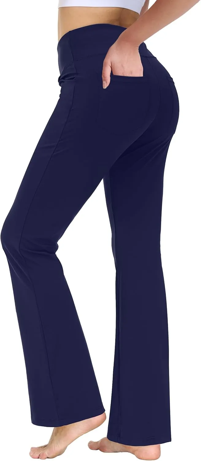 nuveti 29"/31"/33"/35"/37'' High Waist Workout Bootleg Yoga Pants Tummy Control 4 Pocket Workout Yoga Pants Flare Leggings