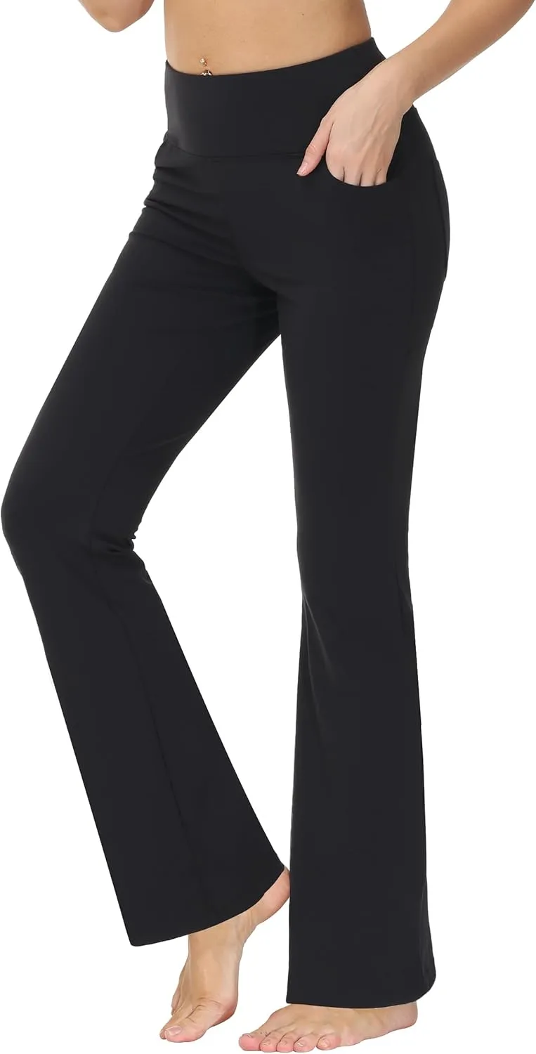 nuveti 29"/31"/33"/35"/37'' High Waist Workout Bootleg Yoga Pants Tummy Control 4 Pocket Workout Yoga Pants Flare Leggings