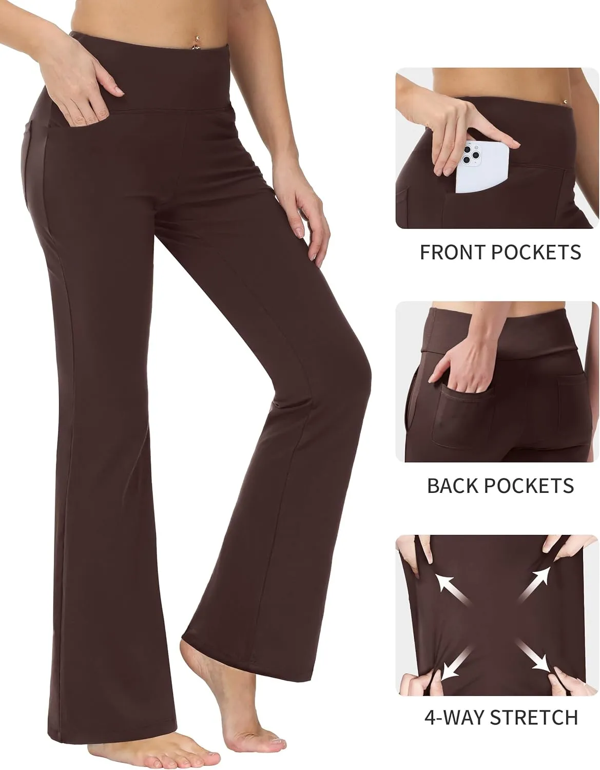 nuveti 29"/31"/33"/35"/37'' High Waist Workout Bootleg Yoga Pants Tummy Control 4 Pocket Workout Yoga Pants Flare Leggings
