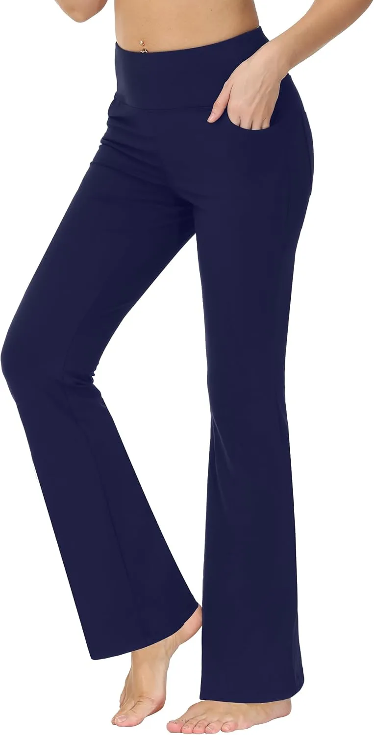 nuveti 29"/31"/33"/35"/37'' High Waist Workout Bootleg Yoga Pants Tummy Control 4 Pocket Workout Yoga Pants Flare Leggings