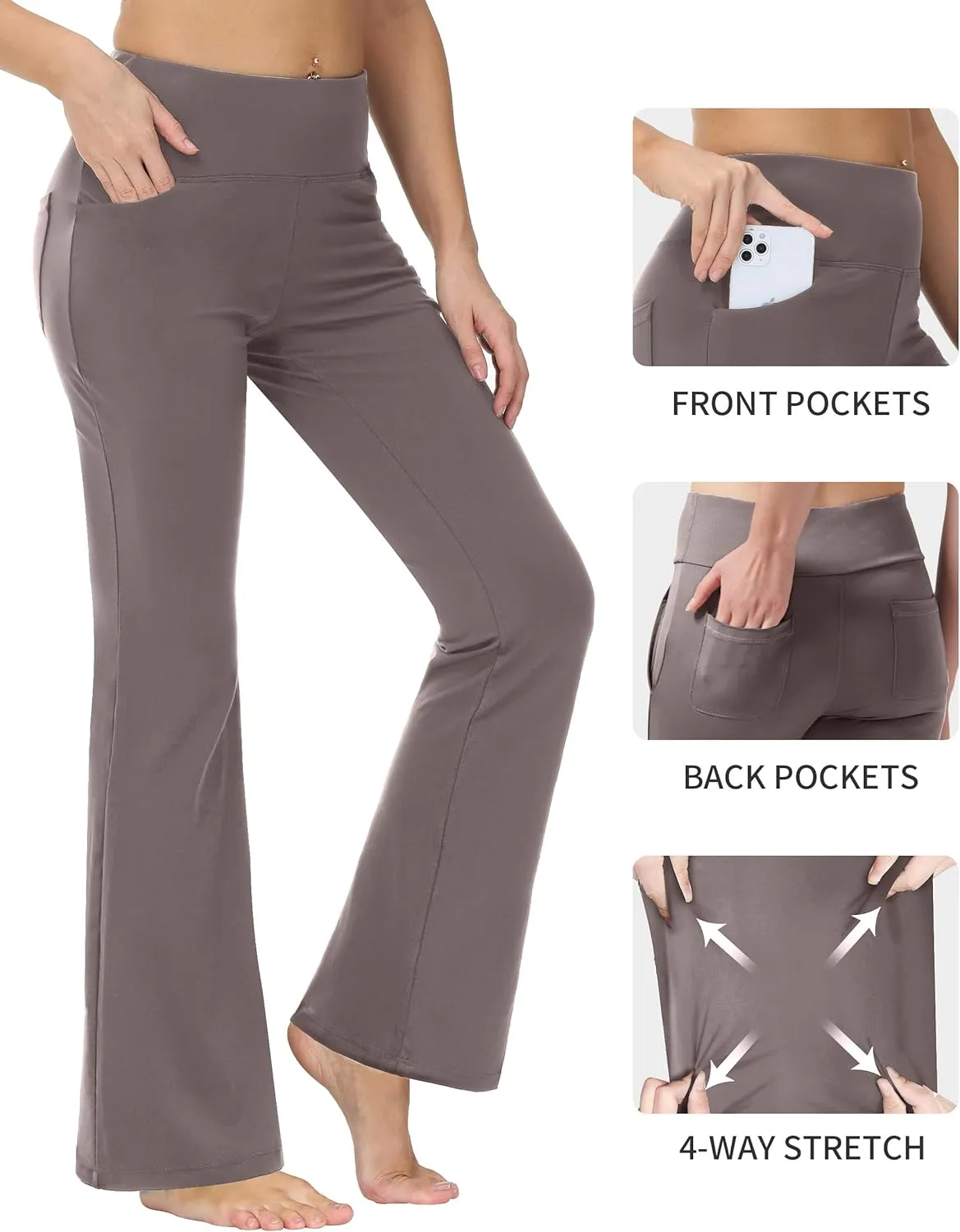 nuveti 29"/31"/33"/35"/37'' High Waist Workout Bootleg Yoga Pants Tummy Control 4 Pocket Workout Yoga Pants Flare Leggings
