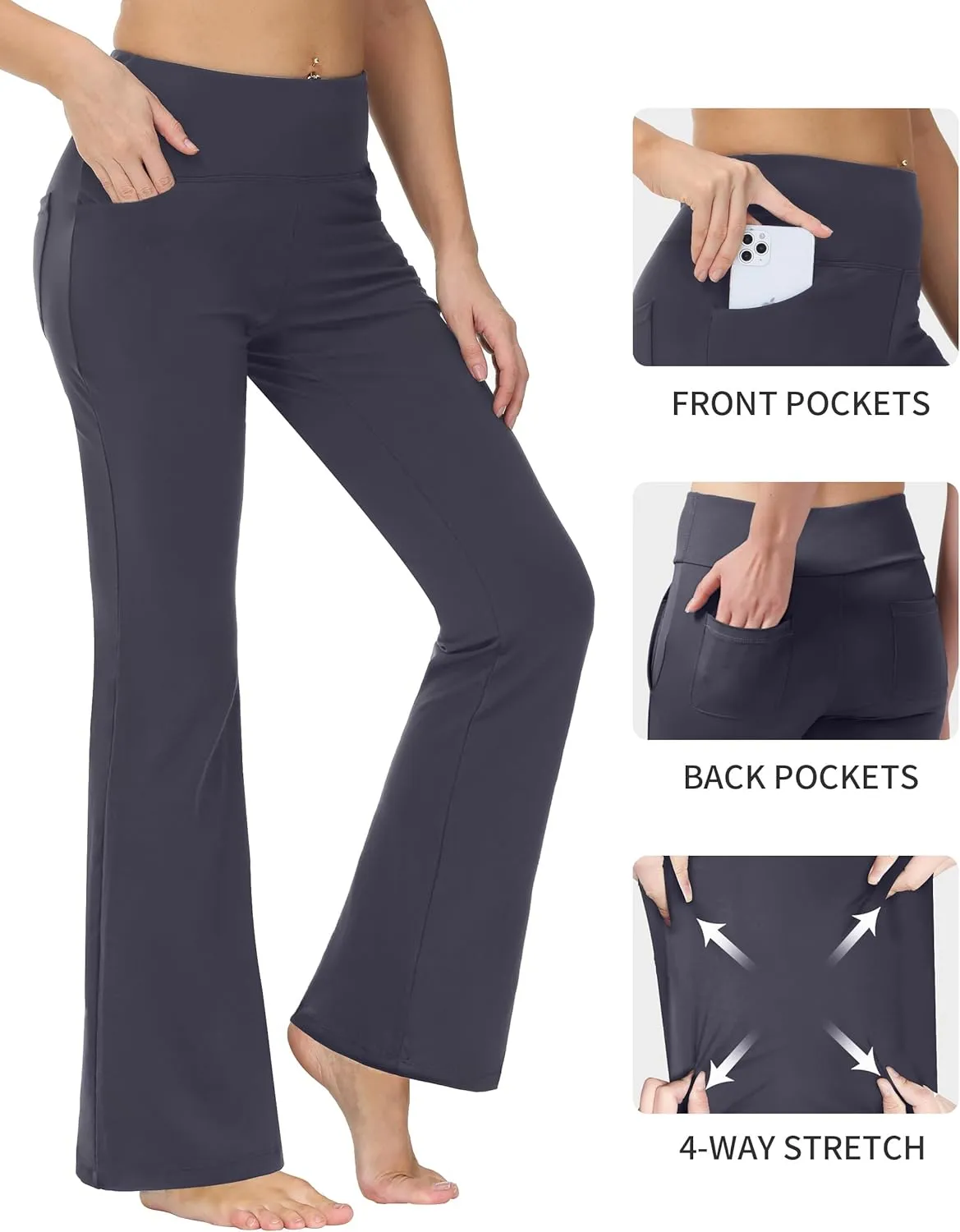 nuveti 29"/31"/33"/35"/37'' High Waist Workout Bootleg Yoga Pants Tummy Control 4 Pocket Workout Yoga Pants Flare Leggings