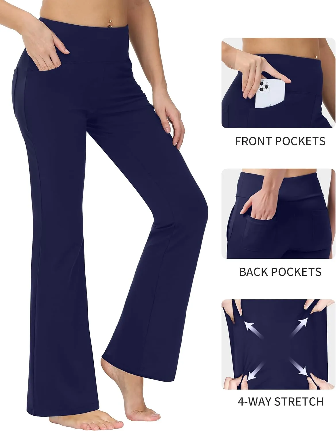 nuveti 29"/31"/33"/35"/37'' High Waist Workout Bootleg Yoga Pants Tummy Control 4 Pocket Workout Yoga Pants Flare Leggings