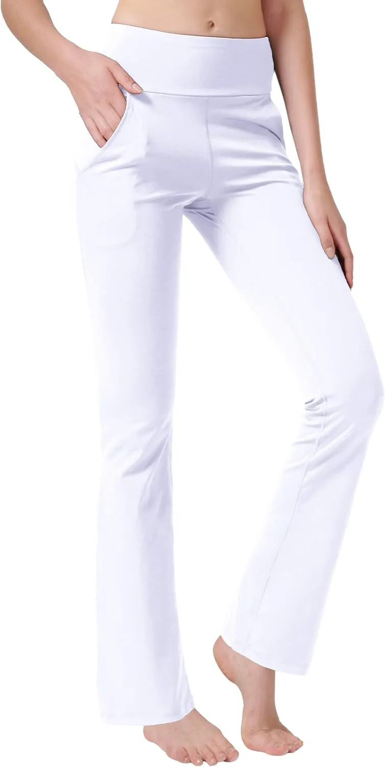 nuveti Women's High Waisted Boot Cut Yoga Pants 4 Pockets Workout Pants Tummy Control Women Bootleg Work Pants Dress Pants