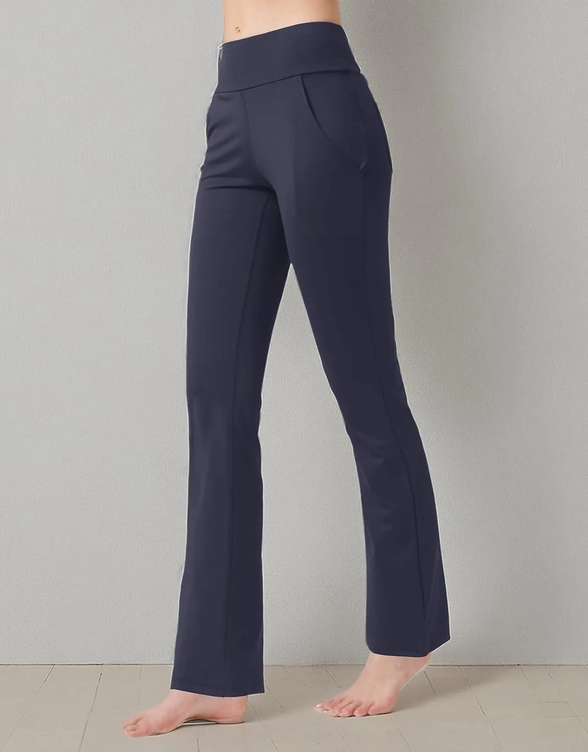 nuveti Women's High Waisted Boot Cut Yoga Pants 4 Pockets Workout Pants Tummy Control Women Bootleg Work Pants Dress Pants
