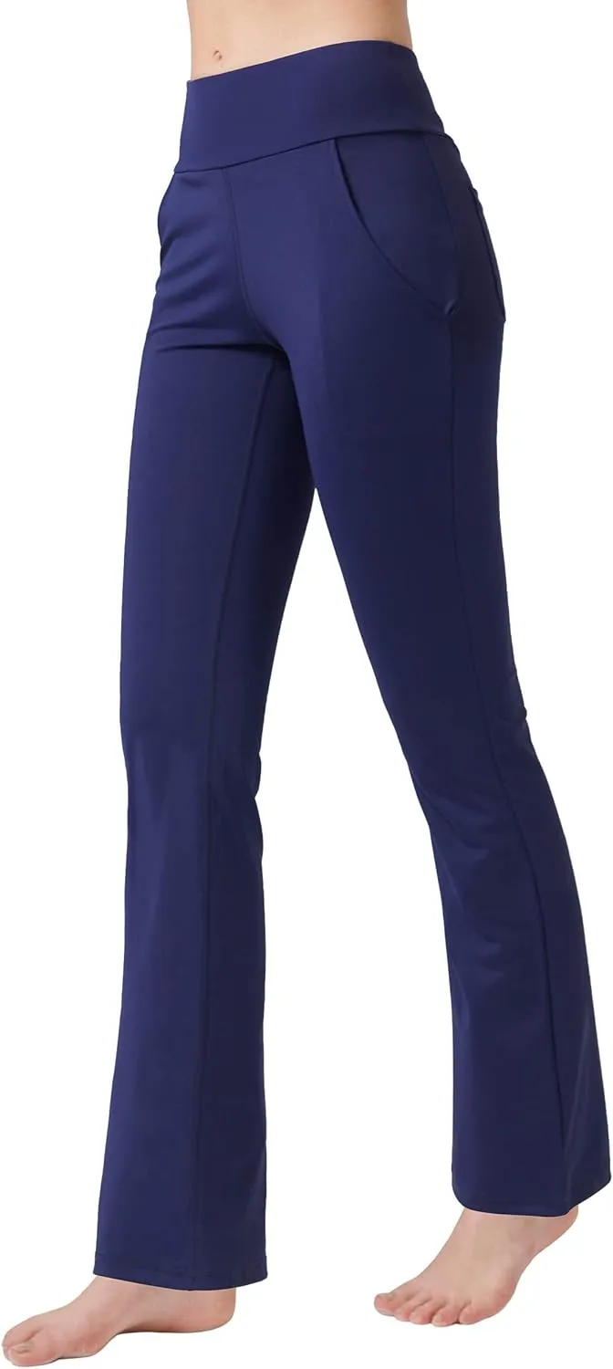 nuveti Women's High Waisted Boot Cut Yoga Pants 4 Pockets Workout Pants Tummy Control Women Bootleg Work Pants Dress Pants