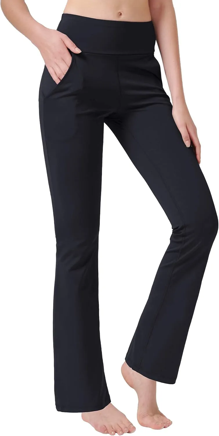 nuveti Women's High Waisted Boot Cut Yoga Pants 4 Pockets Workout Pants Tummy Control Women Bootleg Work Pants Dress Pants