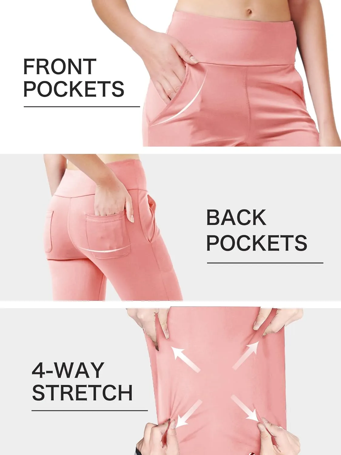 nuveti Women's High Waisted Boot Cut Yoga Pants 4 Pockets Workout Pants Tummy Control Women Bootleg Work Pants Dress Pants