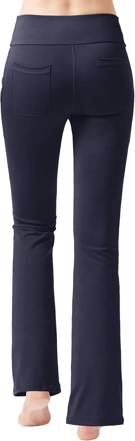 nuveti Women's High Waisted Boot Cut Yoga Pants 4 Pockets Workout Pants Tummy Control Women Bootleg Work Pants Dress Pants