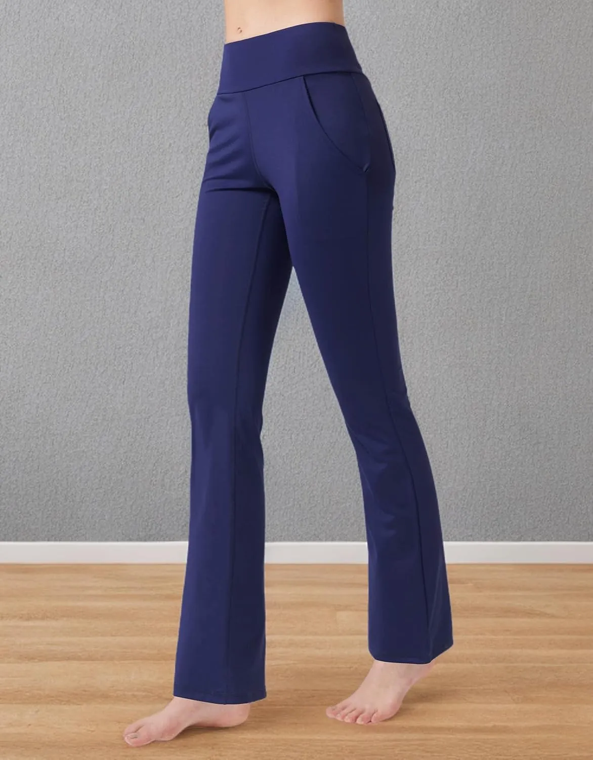 nuveti Women's High Waisted Boot Cut Yoga Pants 4 Pockets Workout Pants Tummy Control Women Bootleg Work Pants Dress Pants