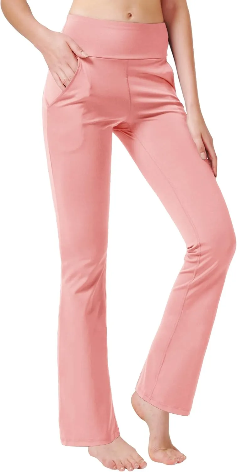 nuveti Women's High Waisted Boot Cut Yoga Pants 4 Pockets Workout Pants Tummy Control Women Bootleg Work Pants Dress Pants