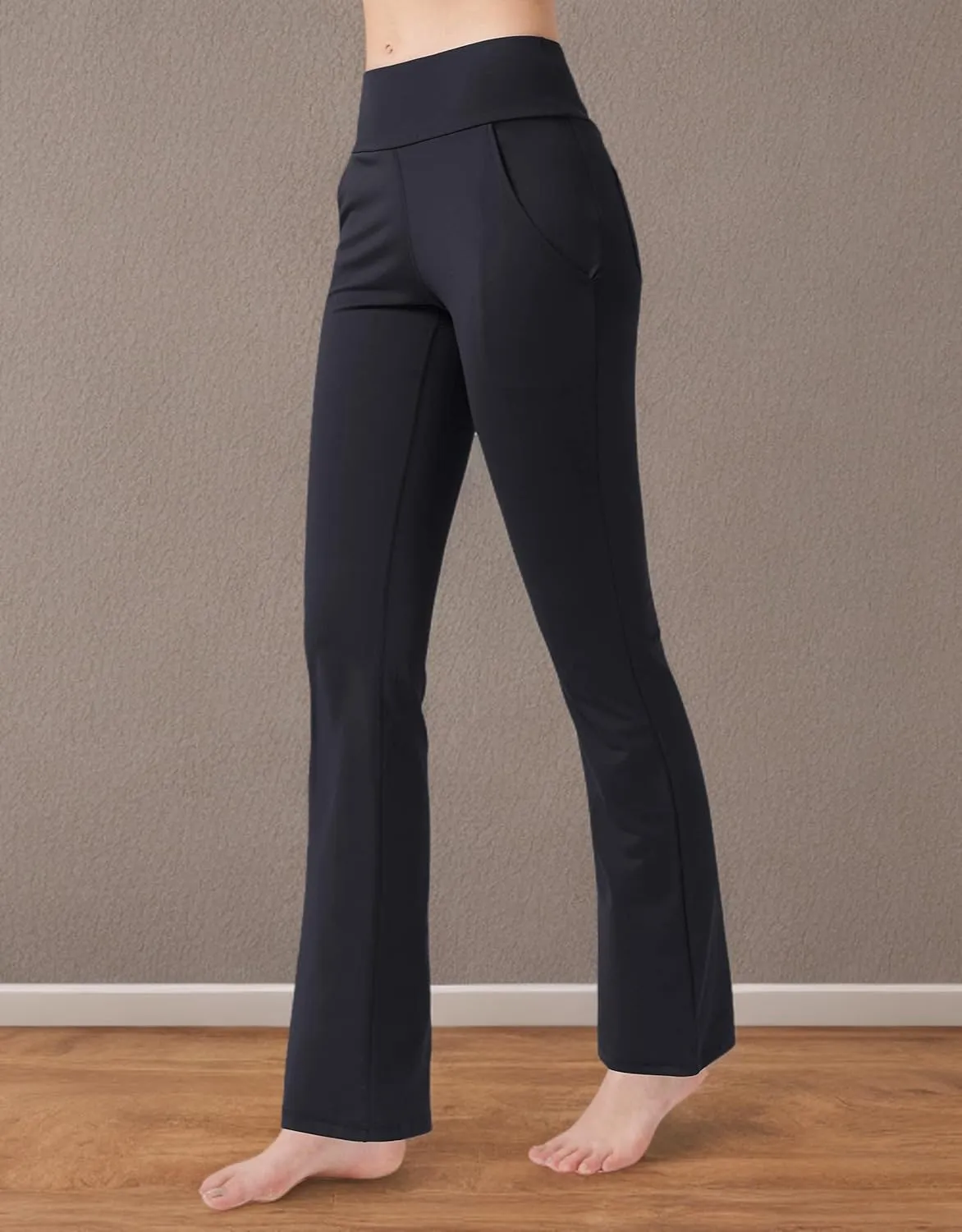 nuveti Women's High Waisted Boot Cut Yoga Pants 4 Pockets Workout Pants Tummy Control Women Bootleg Work Pants Dress Pants