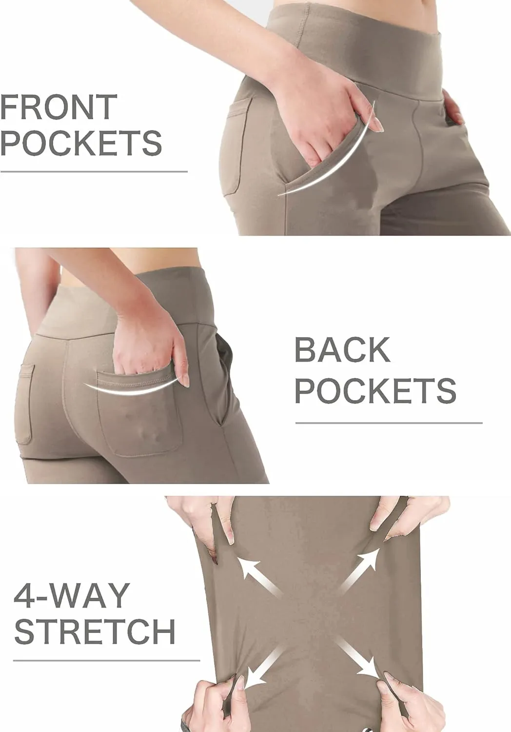 nuveti Women's High Waisted Boot Cut Yoga Pants 4 Pockets Workout Pants Tummy Control Women Bootleg Work Pants Dress Pants
