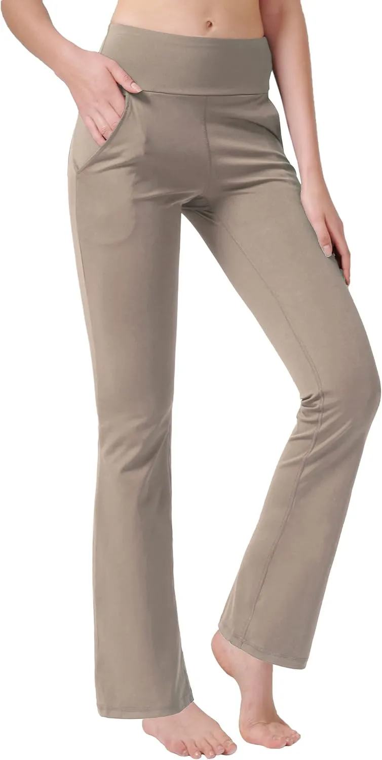 nuveti Women's High Waisted Boot Cut Yoga Pants 4 Pockets Workout Pants Tummy Control Women Bootleg Work Pants Dress Pants