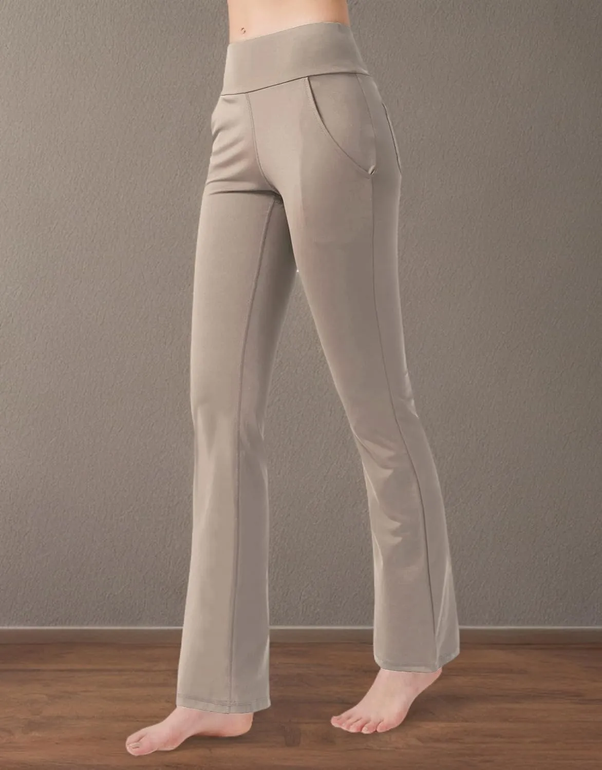 nuveti Women's High Waisted Boot Cut Yoga Pants 4 Pockets Workout Pants Tummy Control Women Bootleg Work Pants Dress Pants