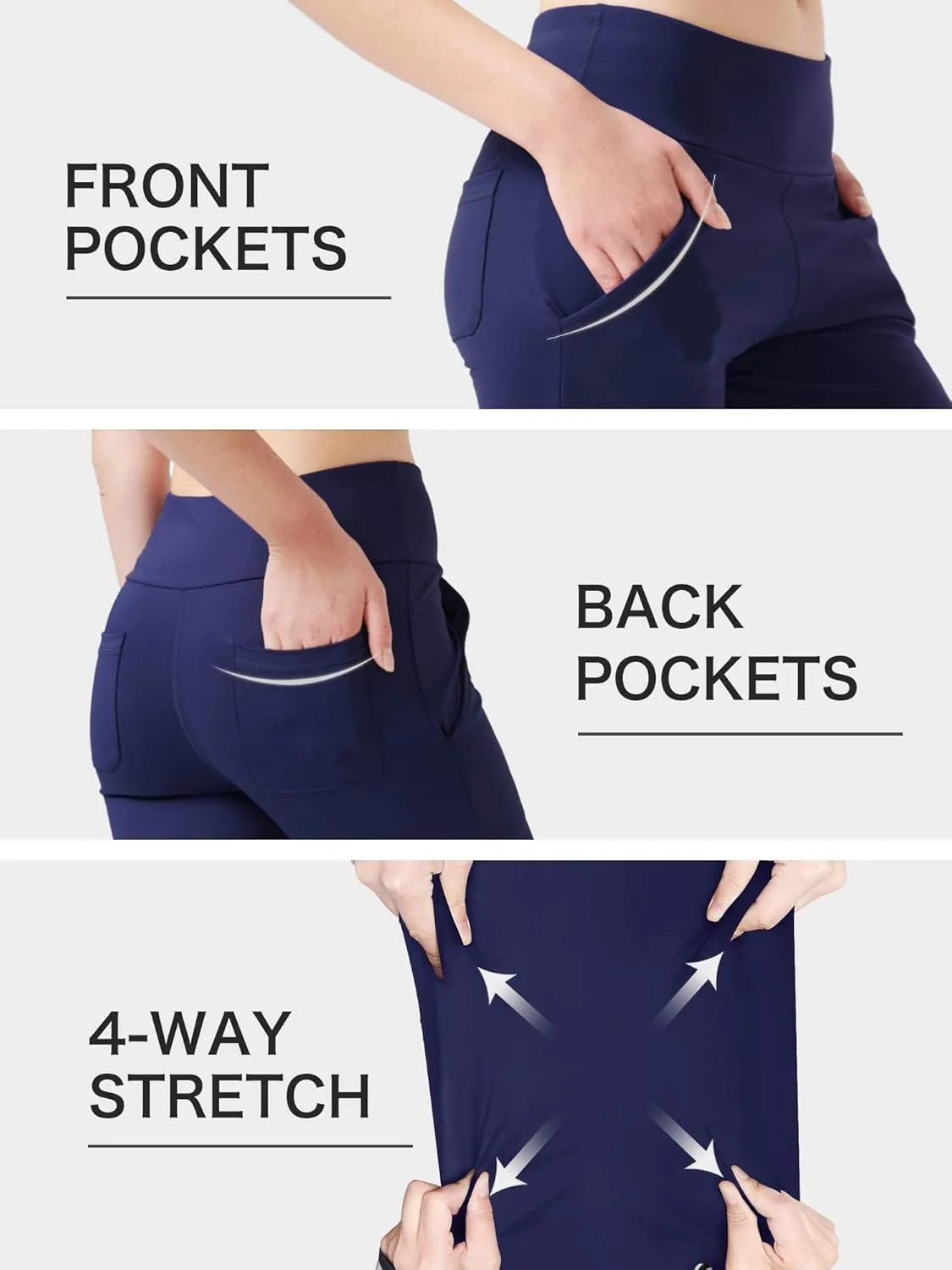 nuveti Women's High Waisted Boot Cut Yoga Pants 4 Pockets Workout Pants Tummy Control Women Bootleg Work Pants Dress Pants
