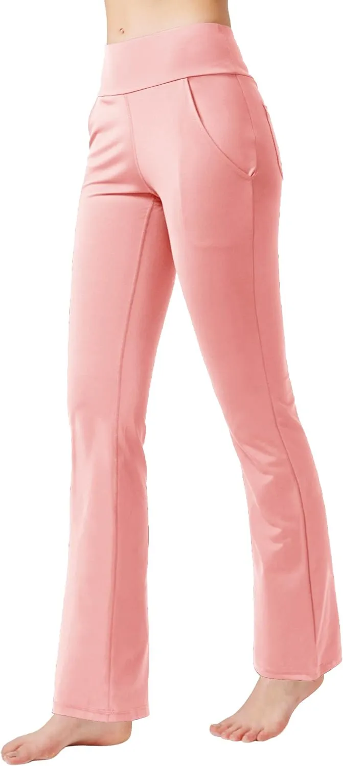 nuveti Women's High Waisted Boot Cut Yoga Pants 4 Pockets Workout Pants Tummy Control Women Bootleg Work Pants Dress Pants