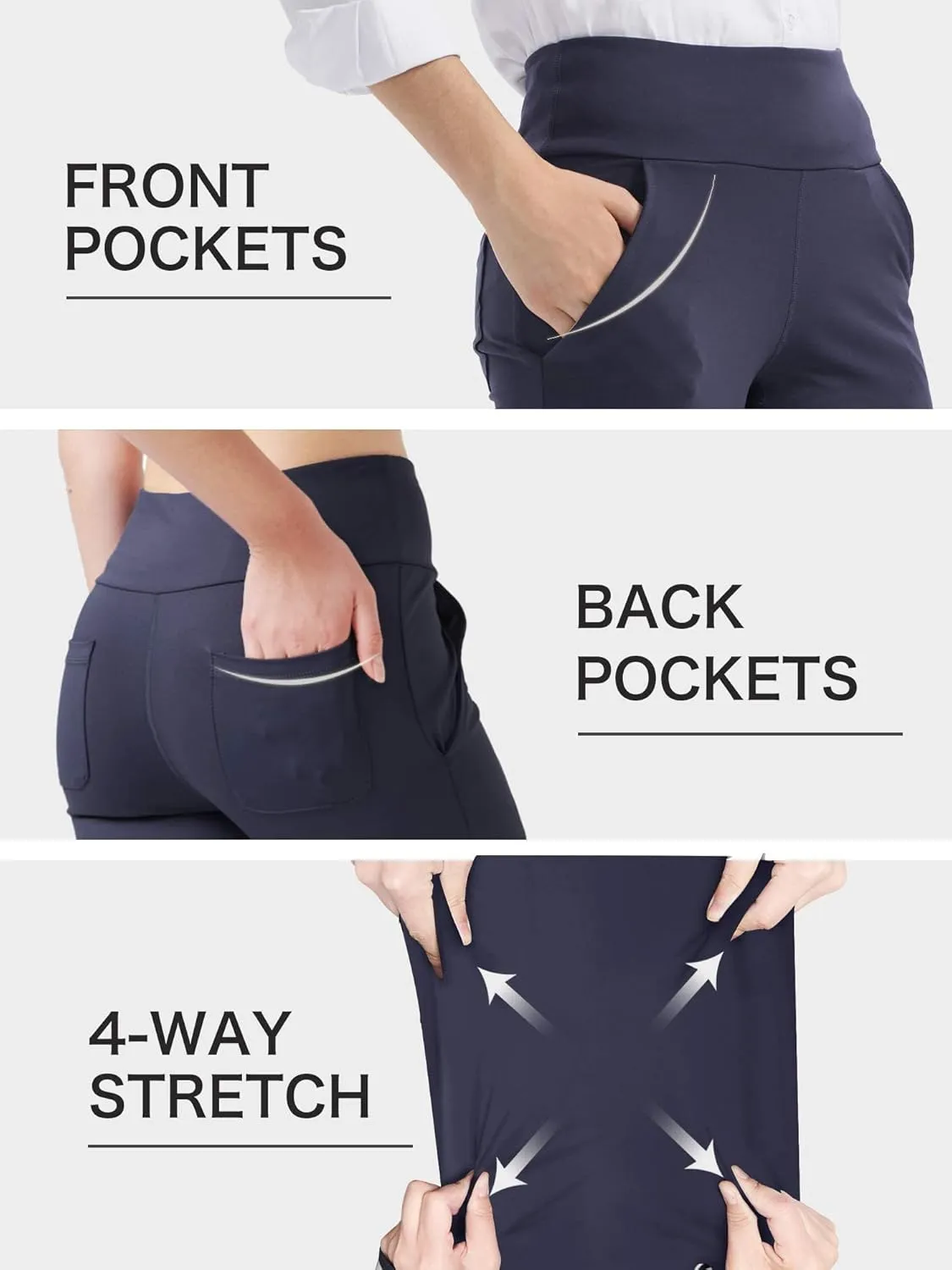 nuveti Women's High Waisted Boot Cut Yoga Pants 4 Pockets Workout Pants Tummy Control Women Bootleg Work Pants Dress Pants