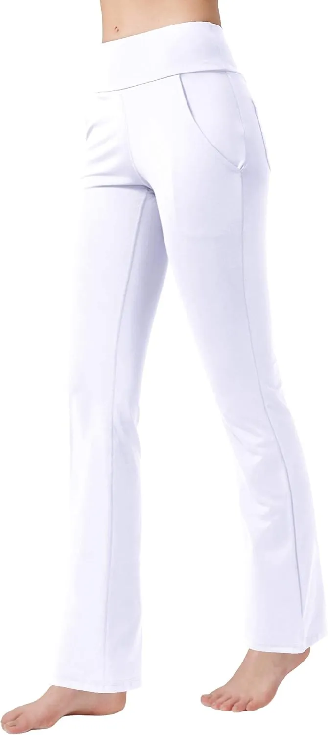 nuveti Women's High Waisted Boot Cut Yoga Pants 4 Pockets Workout Pants Tummy Control Women Bootleg Work Pants Dress Pants