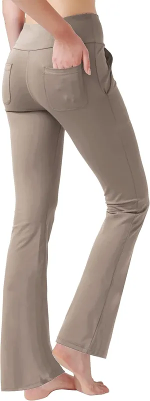 nuveti Women's High Waisted Boot Cut Yoga Pants 4 Pockets Workout Pants Tummy Control Women Bootleg Work Pants Dress Pants