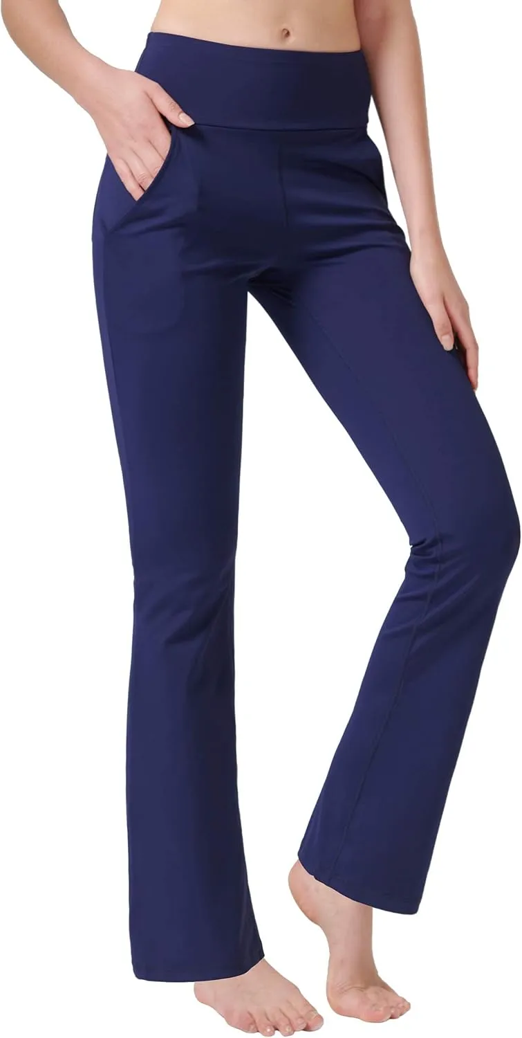 nuveti Women's High Waisted Boot Cut Yoga Pants 4 Pockets Workout Pants Tummy Control Women Bootleg Work Pants Dress Pants