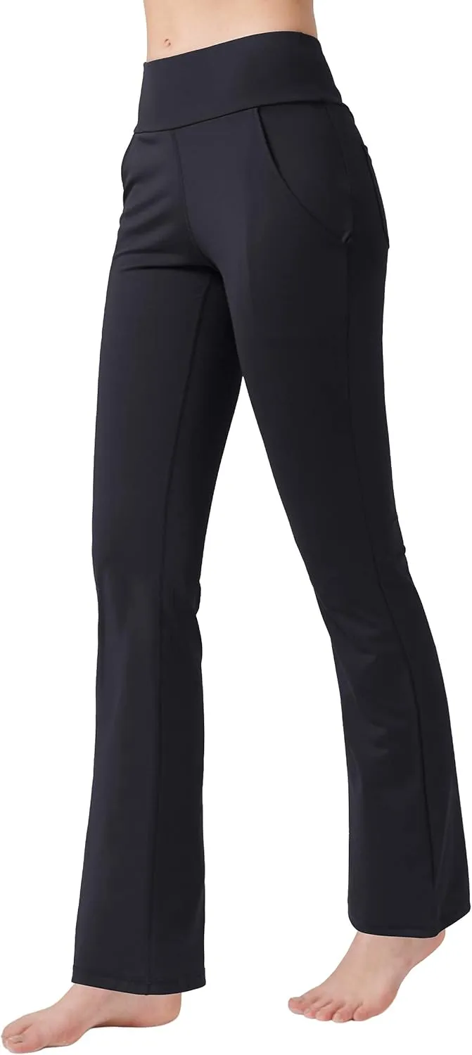 nuveti Women's High Waisted Boot Cut Yoga Pants 4 Pockets Workout Pants Tummy Control Women Bootleg Work Pants Dress Pants