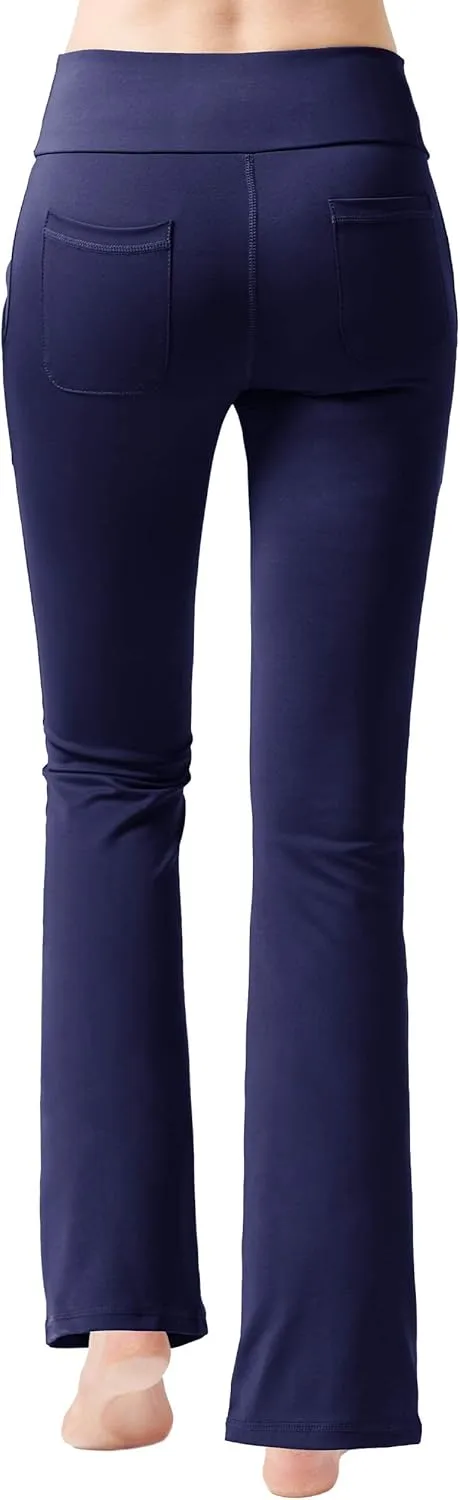 nuveti Women's High Waisted Boot Cut Yoga Pants 4 Pockets Workout Pants Tummy Control Women Bootleg Work Pants Dress Pants