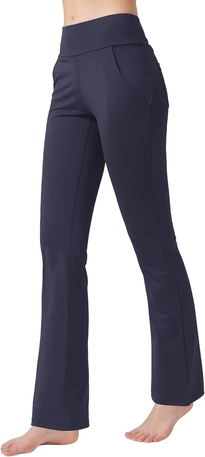 nuveti Women's High Waisted Boot Cut Yoga Pants 4 Pockets Workout Pants Tummy Control Women Bootleg Work Pants Dress Pants