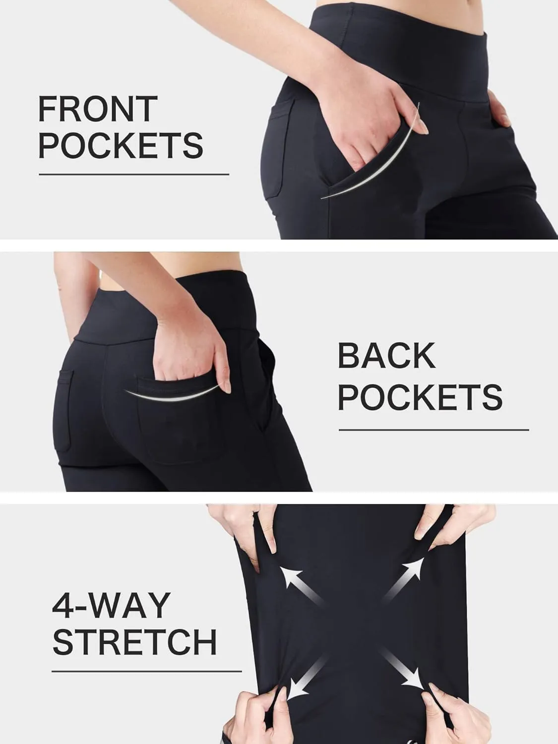 nuveti Women's High Waisted Boot Cut Yoga Pants 4 Pockets Workout Pants Tummy Control Women Bootleg Work Pants Dress Pants
