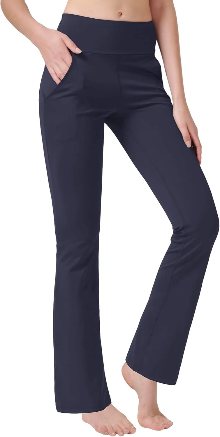nuveti Women's High Waisted Boot Cut Yoga Pants 4 Pockets Workout Pants Tummy Control Women Bootleg Work Pants Dress Pants