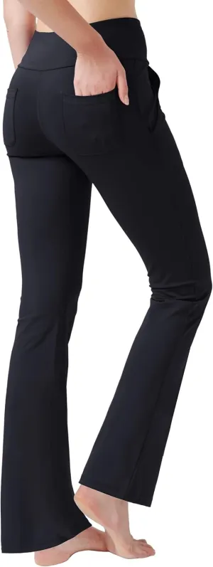 nuveti Women's High Waisted Boot Cut Yoga Pants 4 Pockets Workout Pants Tummy Control Women Bootleg Work Pants Dress Pants