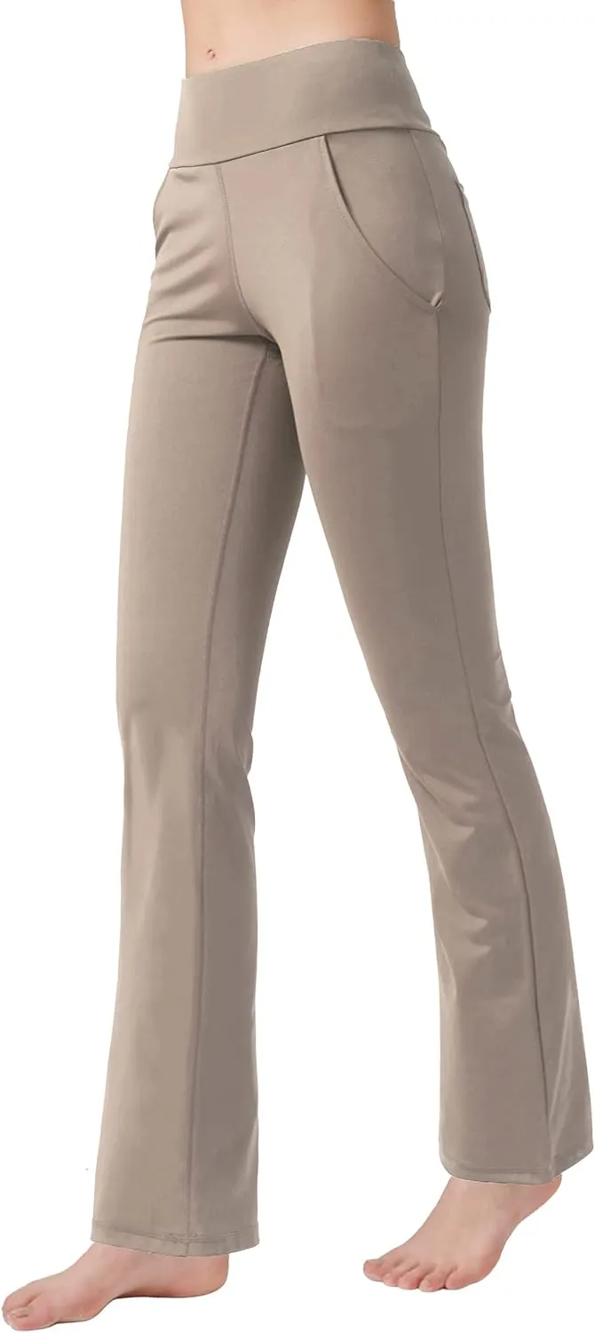 nuveti Women's High Waisted Boot Cut Yoga Pants 4 Pockets Workout Pants Tummy Control Women Bootleg Work Pants Dress Pants