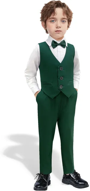 Nwada Boys Suit Set Formal Dress Shirt with Bow Tie, Slim Vest and Pants Toddler Boy Clothes Suits