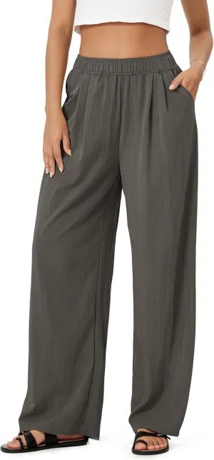 ODODOS Women's Wide Leg Pants with Pockets Crinkle Comfy High Waist Pull-On Lounge Casual Pants