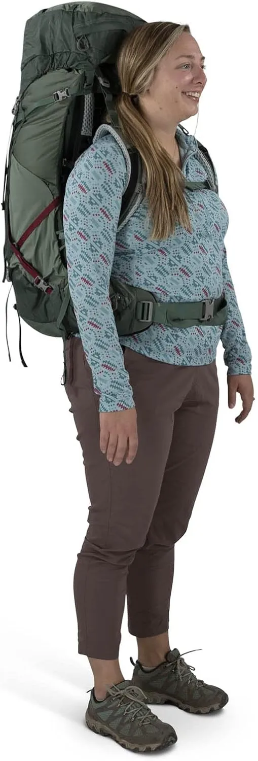 Osprey Aura AG LT 50L Women's Backpacking Backpack, Koseret/Darjeeling Spring Green, WM/L