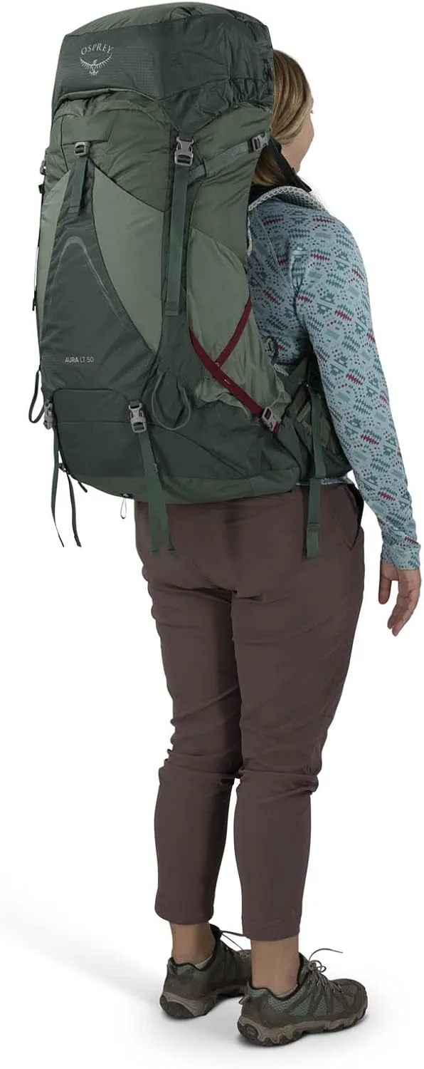 Osprey Aura AG LT 50L Women's Backpacking Backpack, Koseret/Darjeeling Spring Green, WM/L