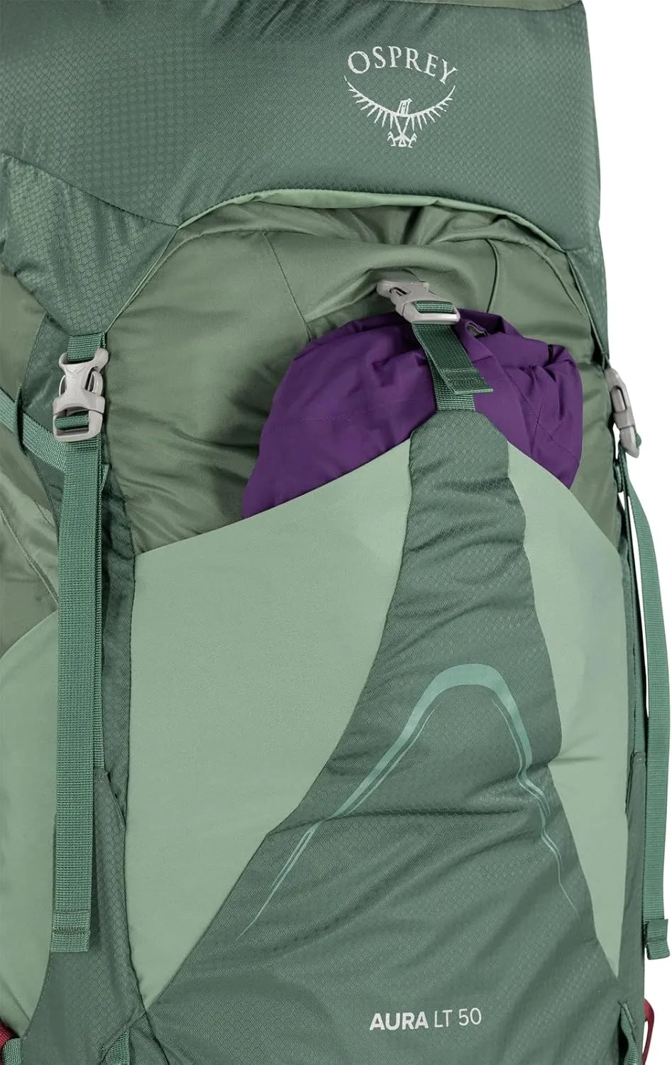 Osprey Aura AG LT 50L Women's Backpacking Backpack, Koseret/Darjeeling Spring Green, WM/L