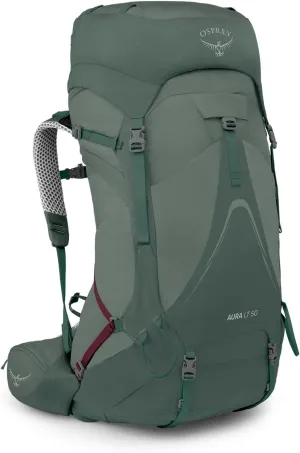 Osprey Aura AG LT 50L Women's Backpacking Backpack, Koseret/Darjeeling Spring Green, WM/L