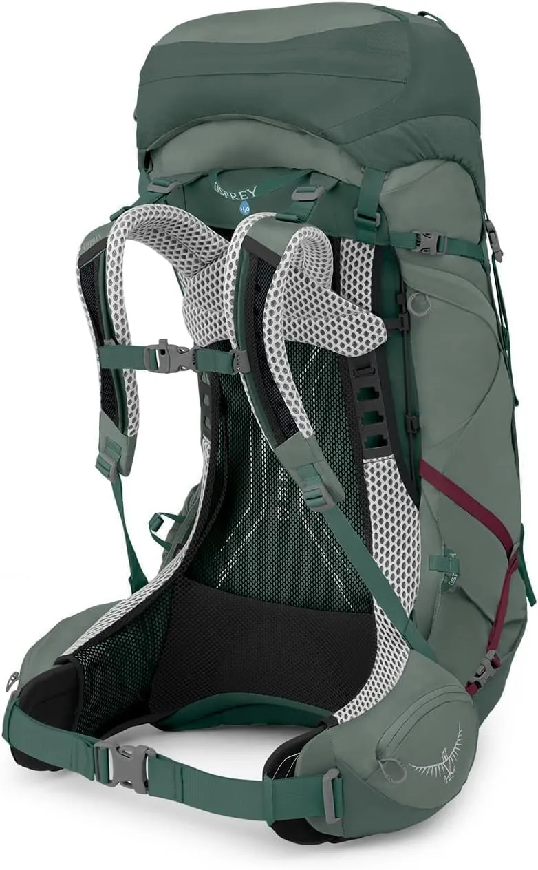 Osprey Aura AG LT 50L Women's Backpacking Backpack, Koseret/Darjeeling Spring Green, WXS/S