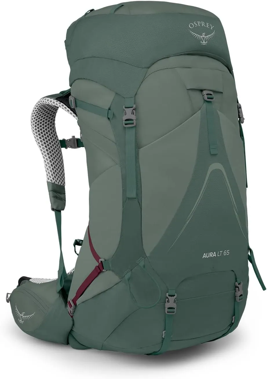 Osprey Aura AG LT 65L Women's Backpacking Backpack, Koseret/Darjeeling Spring Green, WM/L