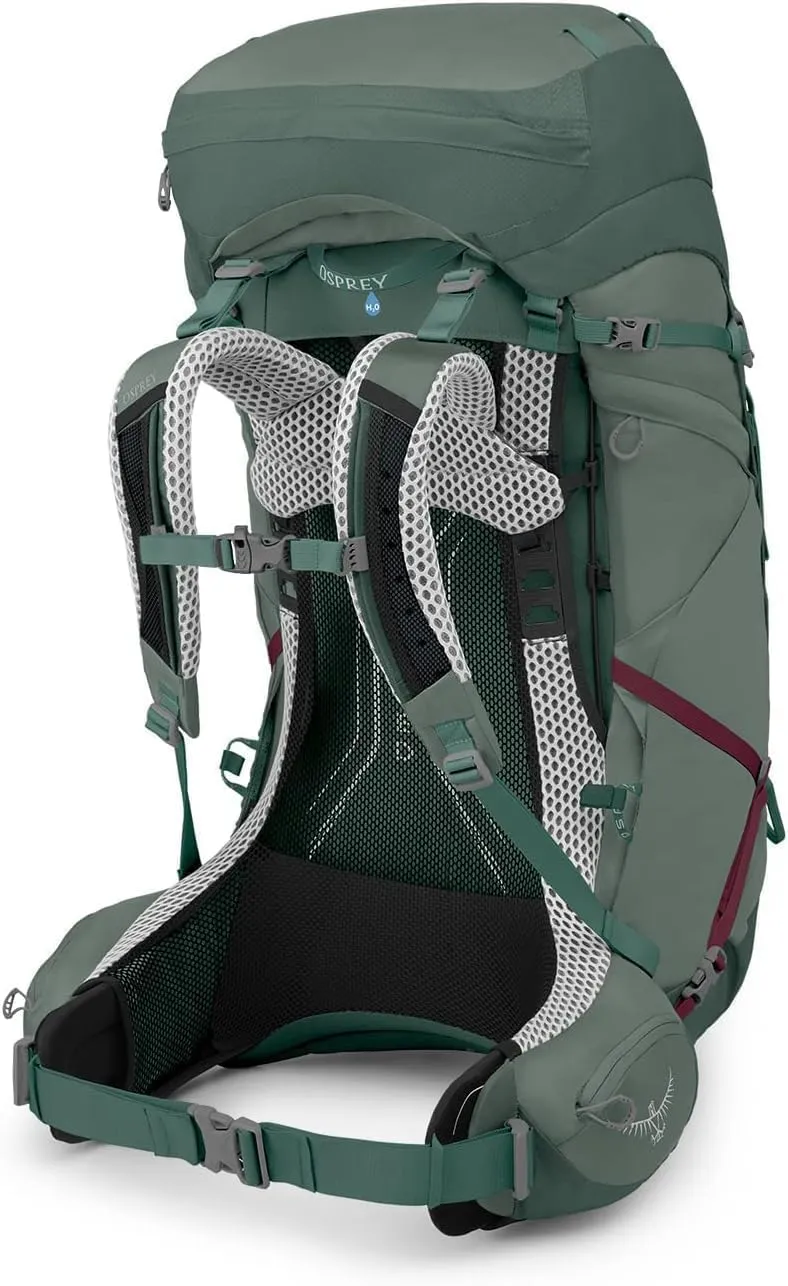 Osprey Aura AG LT 65L Women's Backpacking Backpack, Koseret/Darjeeling Spring Green, WM/L