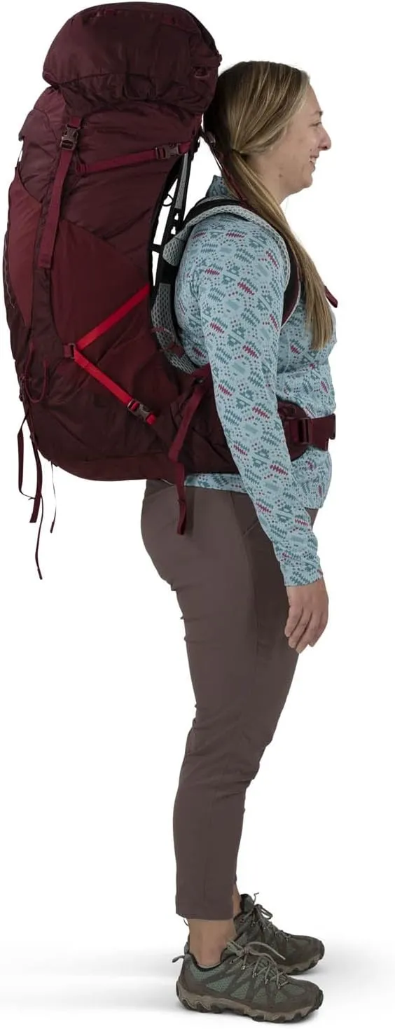 Osprey Aura AG LT 65L Women's Backpacking Backpack, Koseret/Darjeeling Spring Green, WM/L