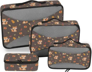 Packing Cube 4 Set Luggage Bags Organizers Packing Cubes for Travel Women Packimg Cubes Cute Fox and Pumpkin