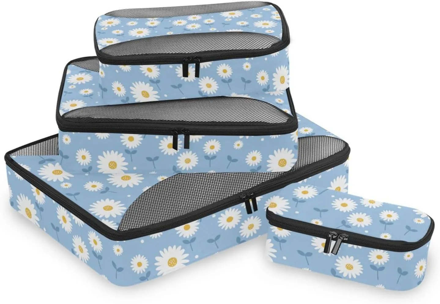 Packing Cube 4 Set Luggage Cubes for Packing Travel Cubes for Packing Carry on Bag Packing Cube Daisy Flowers Blue