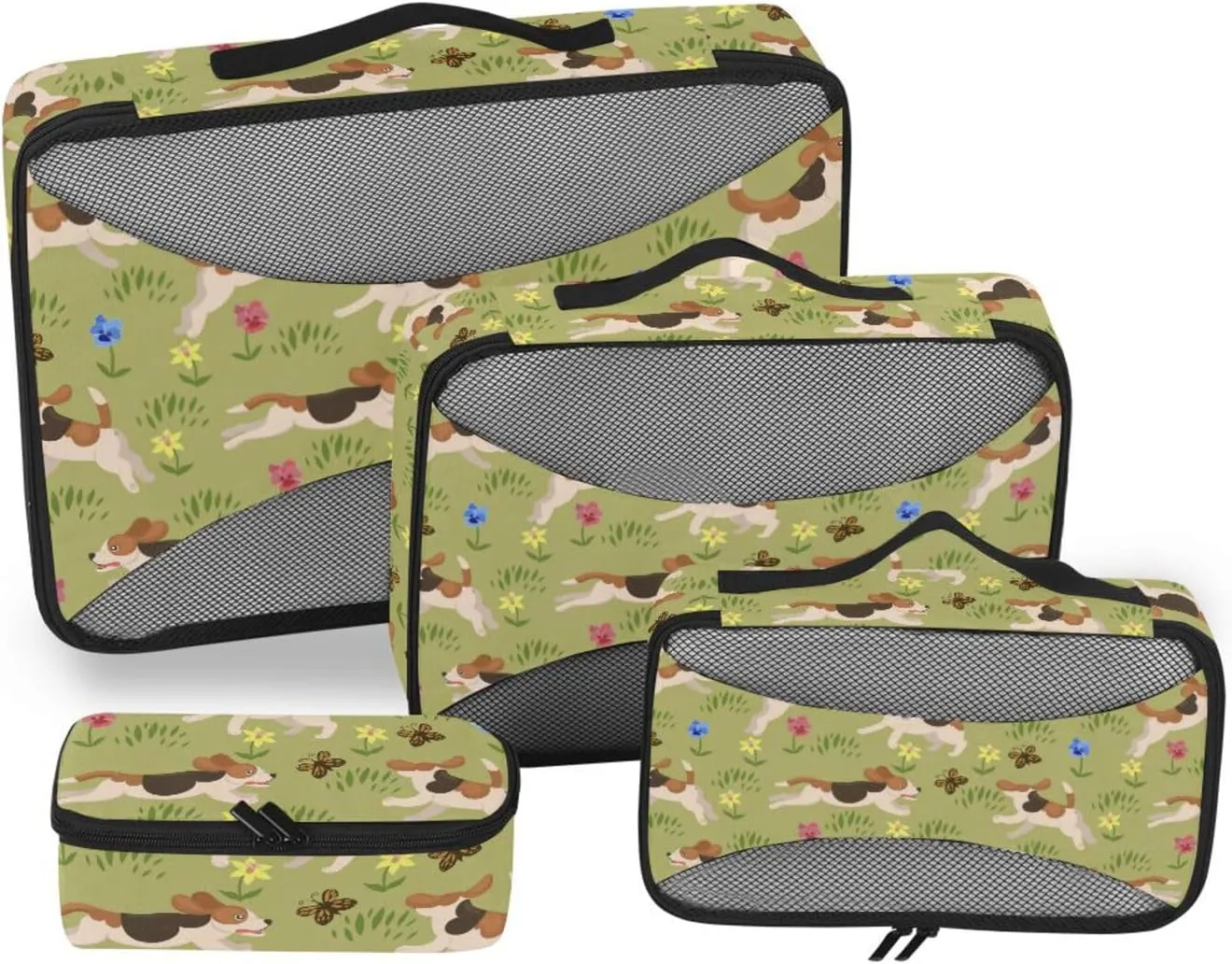 Packing Cube 4 Set Luggage Organizer Packing Cubes for Travel Women Packing Cubs Beagle Dogs on Flower
