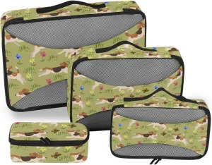 Packing Cube 4 Set Luggage Organizer Packing Cubes for Travel Women Packing Cubs Beagle Dogs on Flower