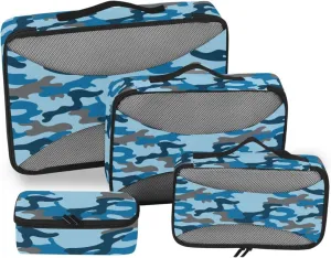 Packing Cube Set of 4 Suitcase Organizer Bags Travel Cube Packing Cube Blue Green Camo